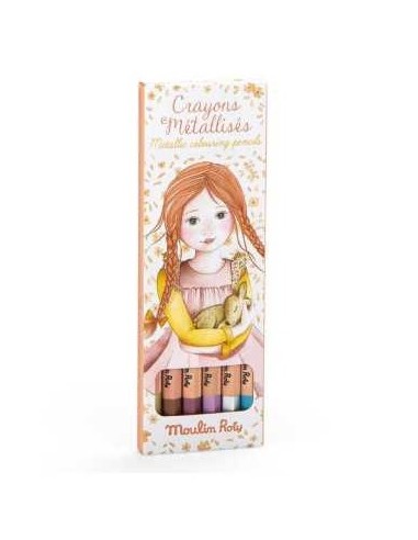 6 crayons métallisés Les Rosalies - Moulin Roty