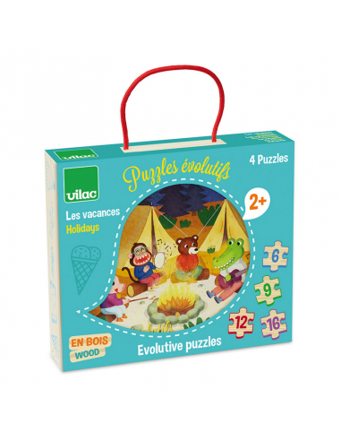 Coffret de 4 puzzles évolutifs en bois, Les vacances - Vilac